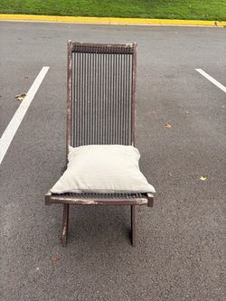 Wooden Slatted Folding Chair with Cushion