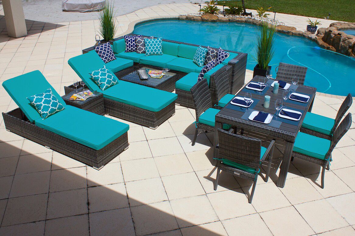 NEW 17 Piece Outdoor Patio Furniture Set with Cushions Aluminum Frame