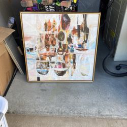 Take Wood Framed canvas painting with wine bottles and wine vases craft