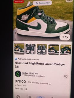 Nike Dunk High Retro Green) Yellow  5.5 Boys Usados Casi Nuevos 