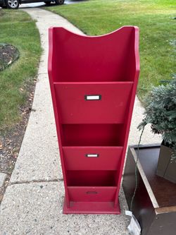 Red Wood Mail Organizer Sorter with Label Holders