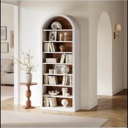 LITTLE TREE 8-Tier Bookcase, 78.7" Tall Bookshelf with Arched Top, Large Freestanding Wooden