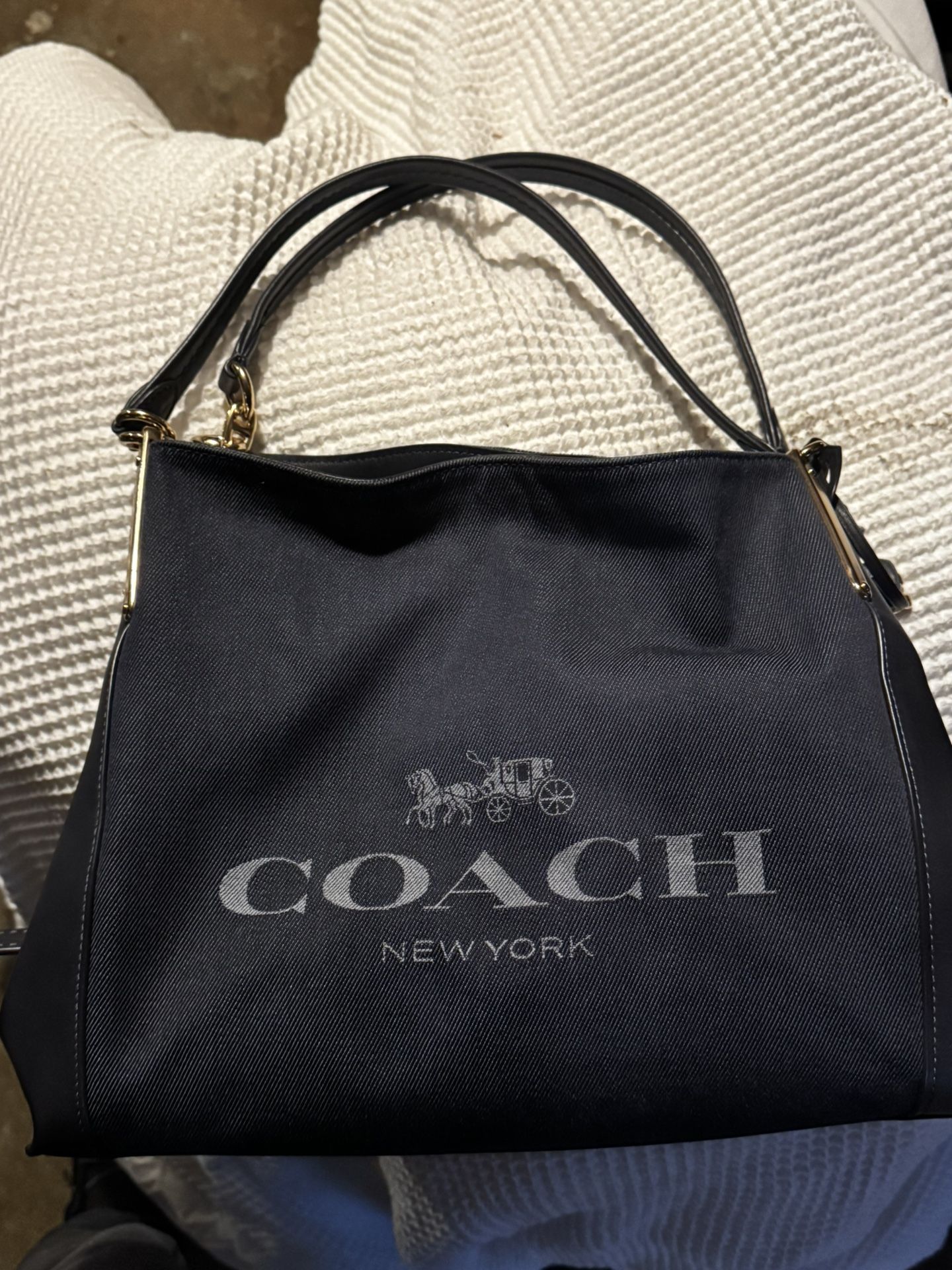 Coach Horse and Carriage Jacquard Dalton 31 Blue Shoulder Bag