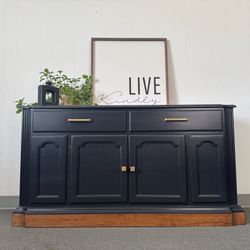 Black Buffet/ Credenza with Wood Top and Base (Delivery Available)