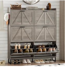 Shoe Cabinet with 6 Flip Drawers Narrow Shoe Storage Cabinet Organizer Wooden Freestanding Shoe Rack Hidden Slim Shoes Storage Cabinet for Entryway, H
