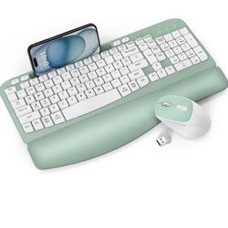 KG812 Ergonomic Wireless Keyboard and Mouse Combo-Mint green