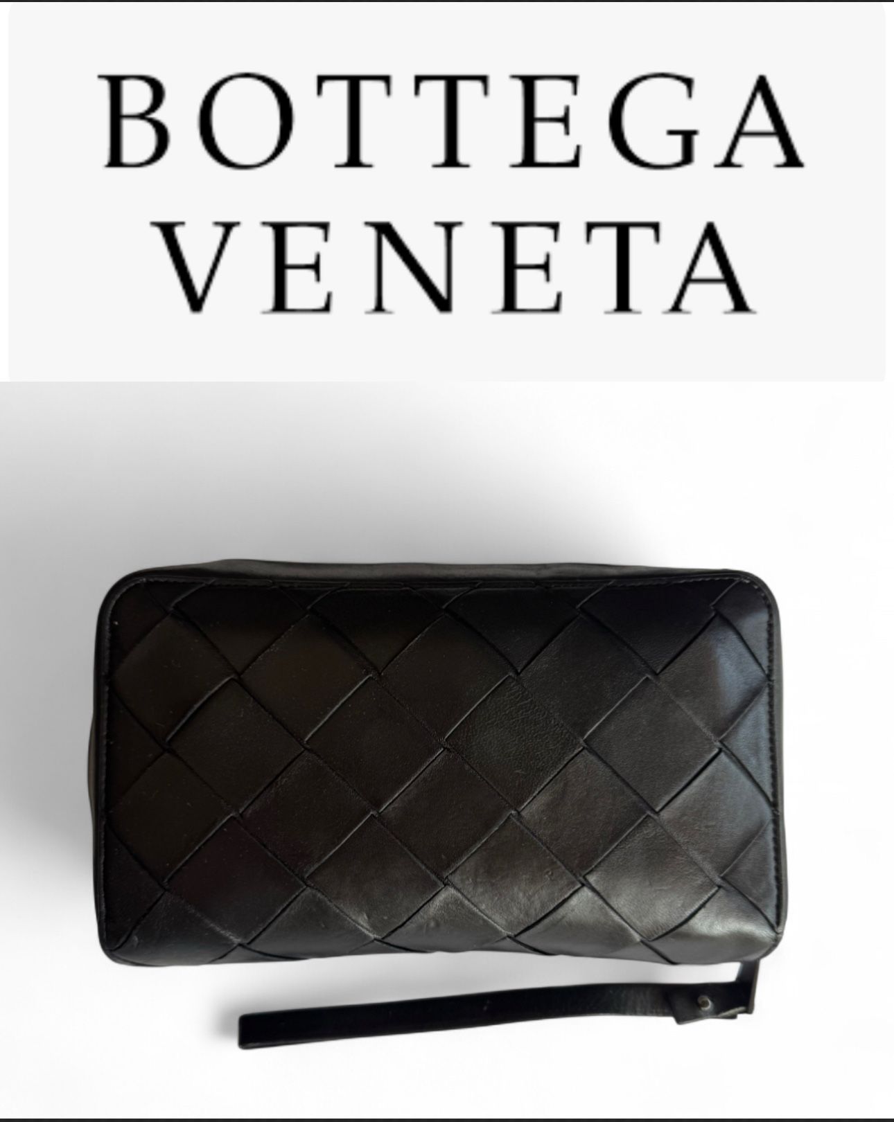 Bottega Veneta intrecciato clutch bag leather Black Second Bag Mens Authentic