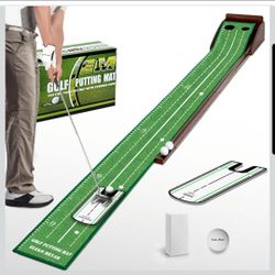 Golf Putting Green Indoor Putting Mat with Ball Return Practice Trainer and Mirror