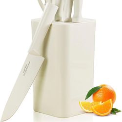 Knife Set,7-Pieces Sharp Knife Set with Universal Block and Sharpener,Stainless Steel Cooking Knife Set with Ergonomic Handle, with Non-stick Coating,