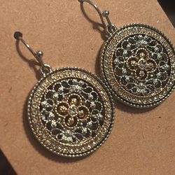 Tri-Tone Circle Dangle Earrings