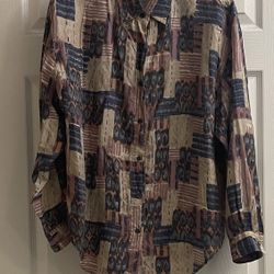 Ladies Abstract Print Shirt Blouse Size L
