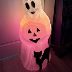 B. Vintage 34" Empire Halloween Blow Mold Ghost Black Cat Pumpkin Yard Decor