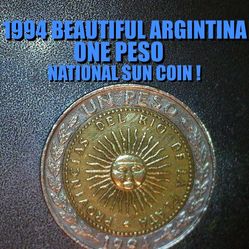 1994 BEAUTIFUL ARGENTINA ONE PESO BIMETALLIC KM#112.1 VF AS SHOWN !