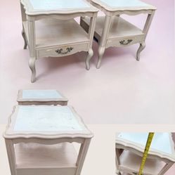 Vintage Pair Louis XV White Leather Top Tables