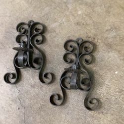 Vintage Spanis Style Wrought Iron Steel Candelabra Or Candle Holders 
