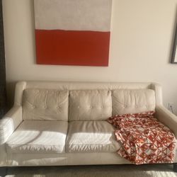2 White Sofa & Ottoman Set