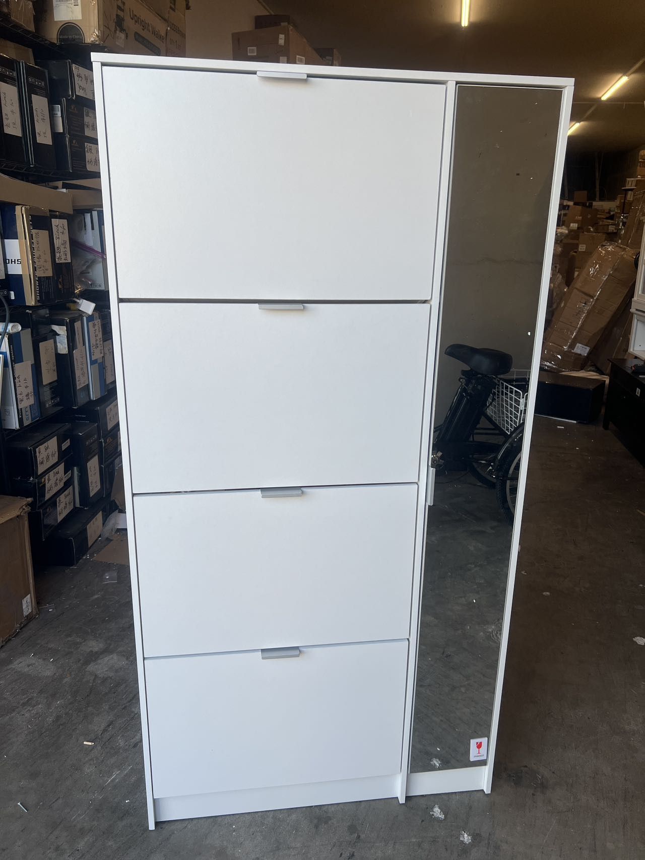 Shoe Storage Cabinet with Mirror, Modern Shoe Rack with 4 Flip Drawers & Door, Wood Shoe Organizer with 4-Tier Shelves for Entryway, Hallway & Bedroom