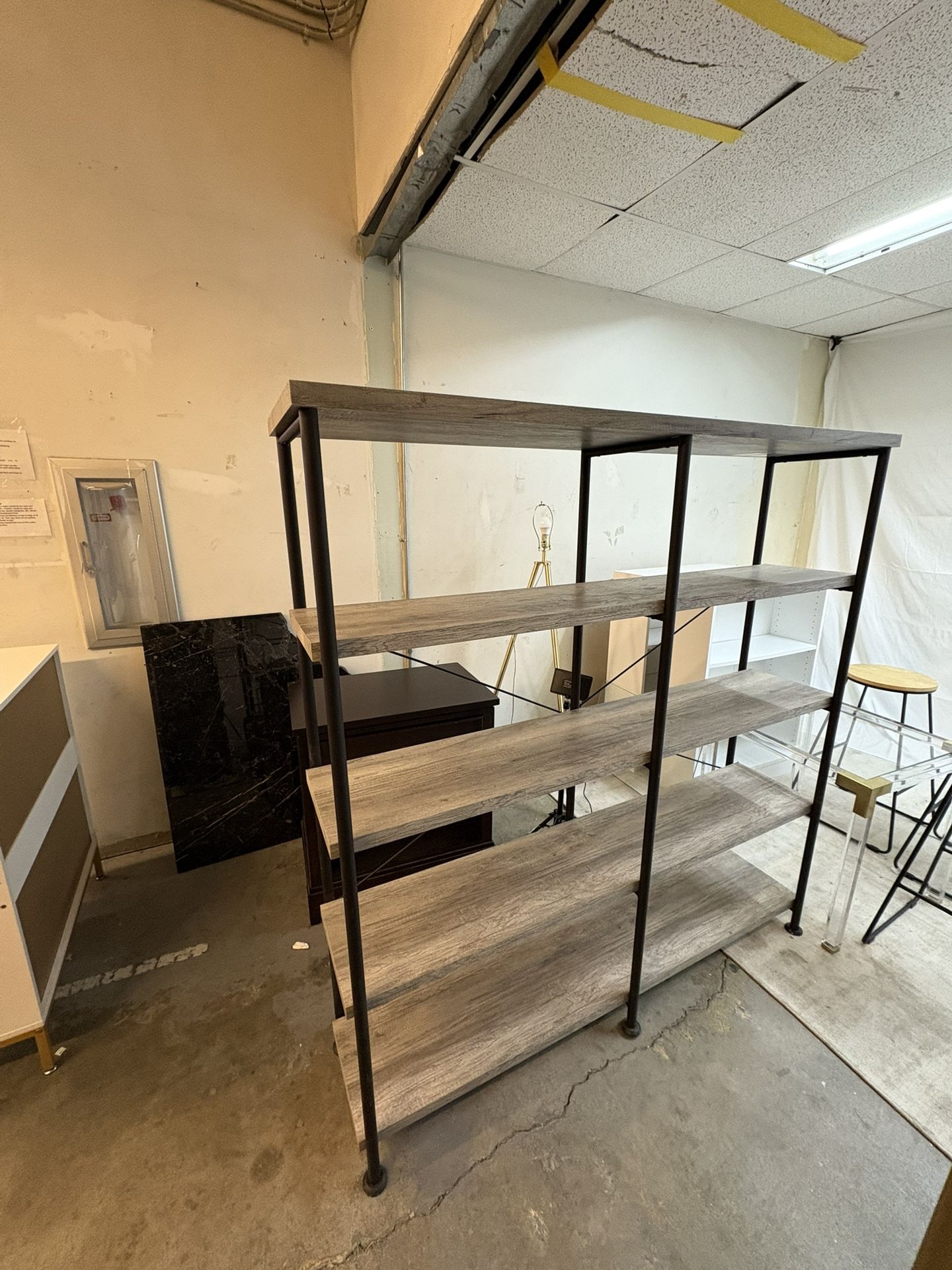 Modern 5-Shelf Wood & Metal Bookcase – Industrial Style DELIVERY AVAILABLE