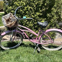 Pink Cruiser Bike With Basket 