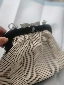 My Flat In London Shoulder Bag, Ivory Chevron Chain Strap W/ Bow Clasp Closure
