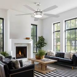 LuminFan 52 in. Indoor Nickel Downrod Mount Ceiling Fan with Integrated LED w/ Remote Control