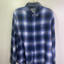Men's Blue Plaid Flannel Shirt - Pre-Owned - Small Rip on Sleeve
