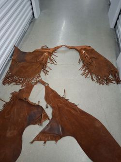 Brown Leather Fringed Western Chaps