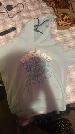 Light blue sp5der hoodie rimestone