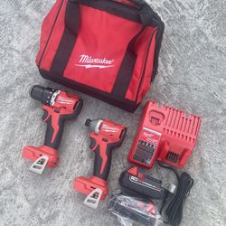 Milwaukee M18 18-Volt Lithium-Ion Brushless Cordless Compact Hammer Drill & Impact Combo Kit w/ 2x Batteries Charger & Bag  $219