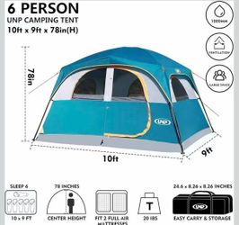 6 Person Waterproof Windproof Easy Setup,Double Layer Family Camping Tent with 1 Mesh Door & 5 Large Mesh Windows -10'X9'X78in(H)