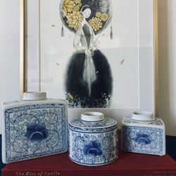 Blue & White Porcelain Trio – Floral & Double Happiness Vase Set ✨