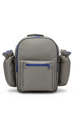 Picnic Backpack Set for 4 Gray Blue Plates Glasses Flatware Insulated Bag