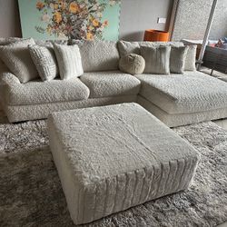 Sofa Sectional  124 Inch Ivory Faux Fur Brand New