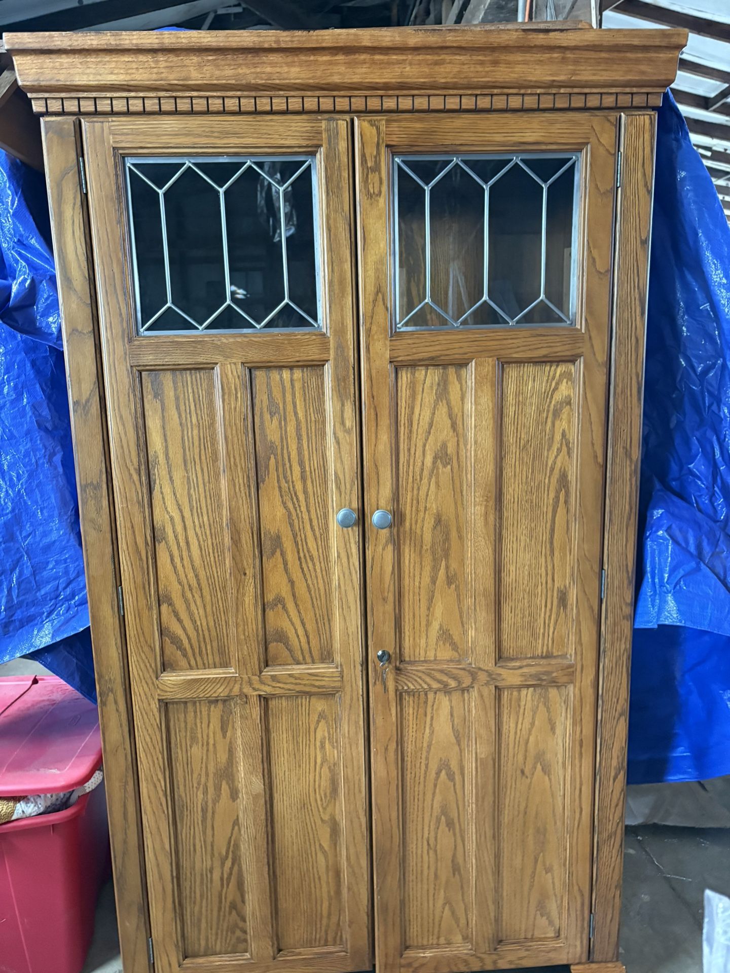 Wood Cabinet With Desk And Lock