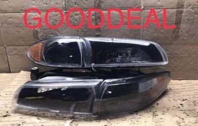 #OH08 Fit 97-2003 Pontiac Grand Prix Black Halogen Headlight Head Light Pair Set