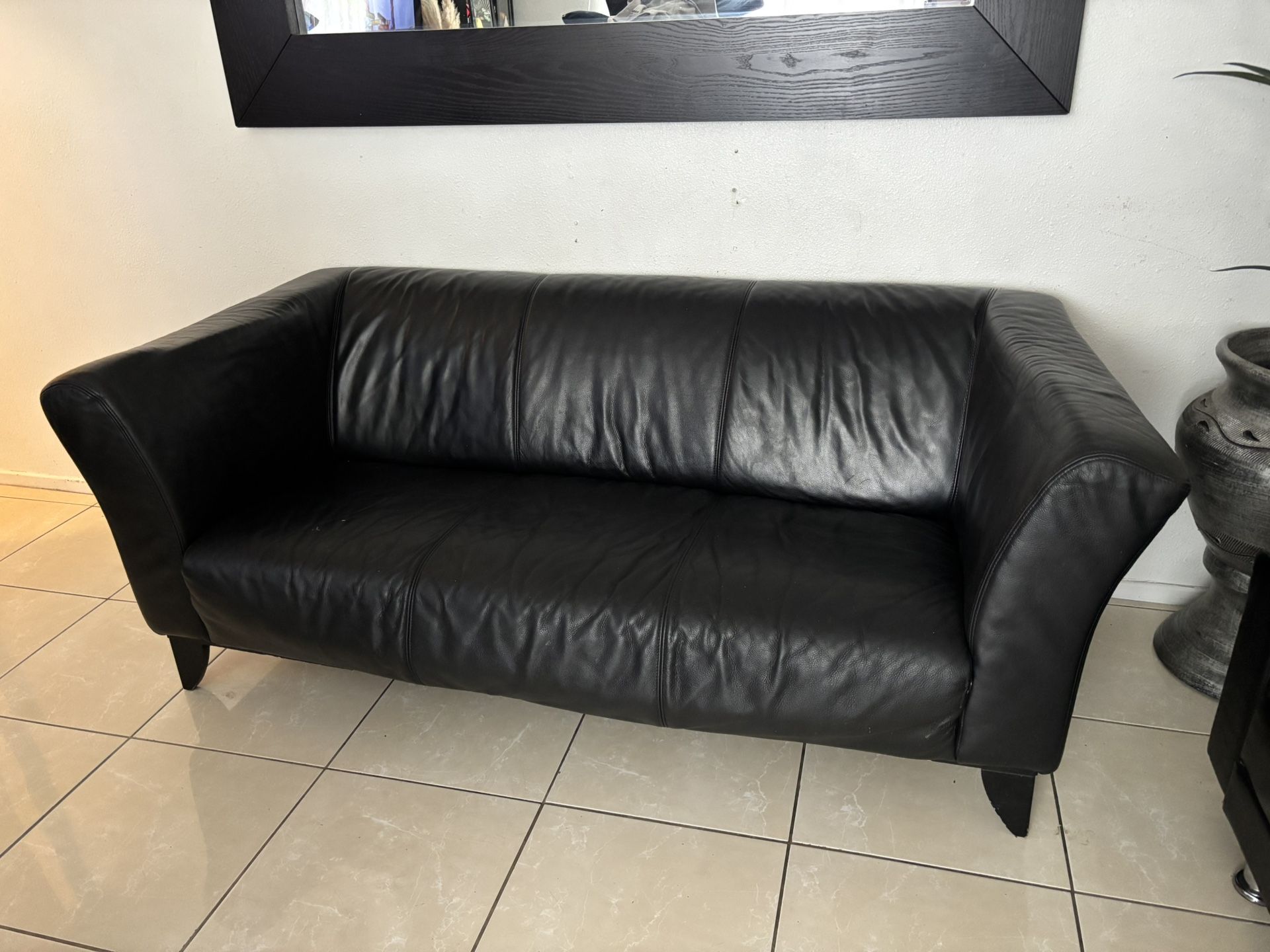 Black Two Seater Leather Sofa