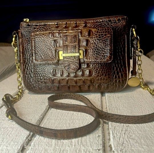 Brahmin Designer Brown Croc Embossed Leather Small Crossbody Purse Handbag,All Products : American Fashion Style Bags On Sale