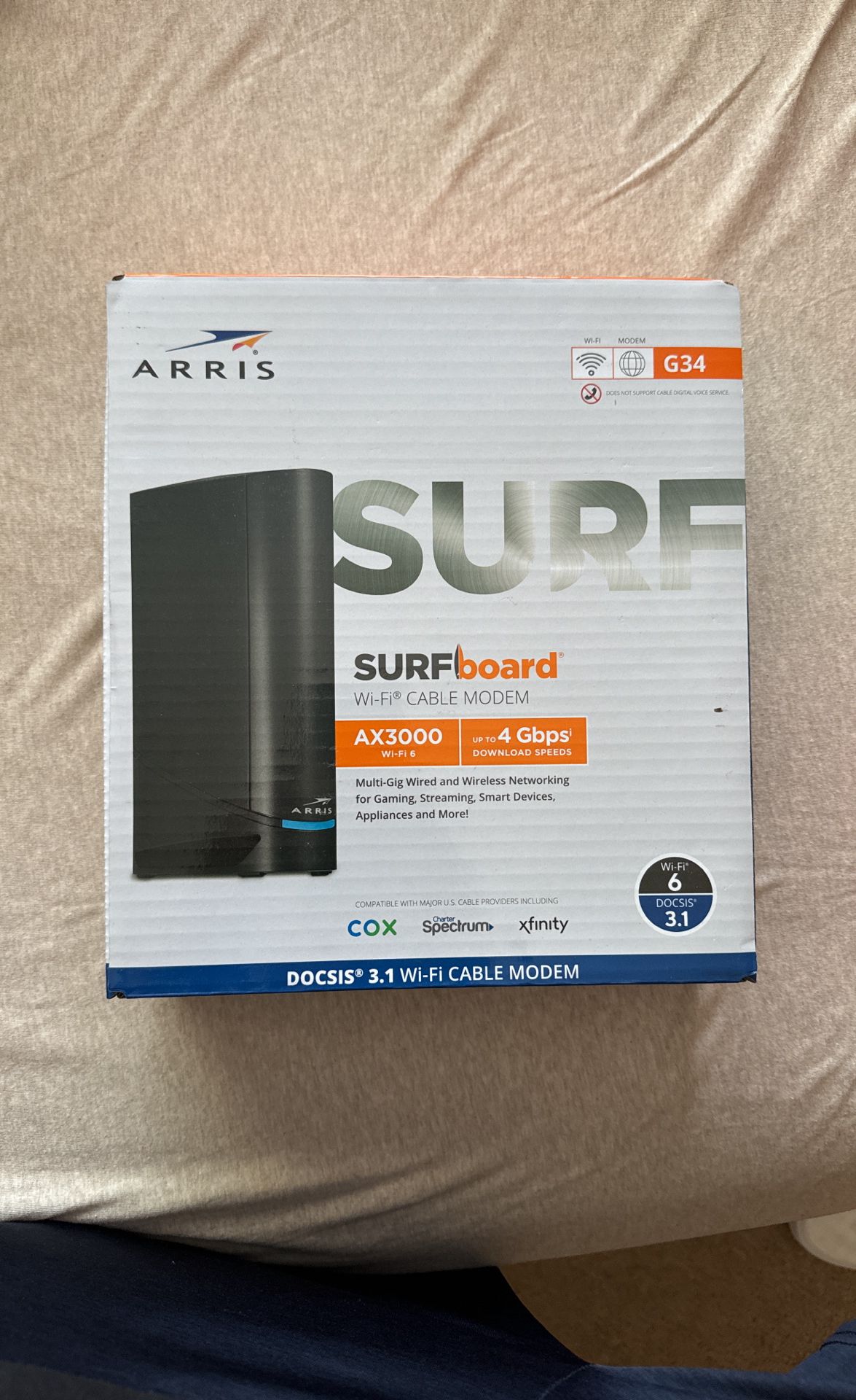 ARRIS (G34) - Cable Modem Router Combo - Fast DOCSIS 3.1 Gigabit WiFi 6 (AX3000), Approved for Comcast Xfinity, Cox, Spectrum & More, 1 Gbps Max Inter