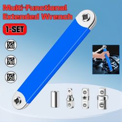 New Offset Extension Wrench,15 Inch Impact Ready Socket Wrench Extender Tool Set with 1/2", 1/4" , 3/8" Square Drive Adapters, Wrench Extension Bar Ze