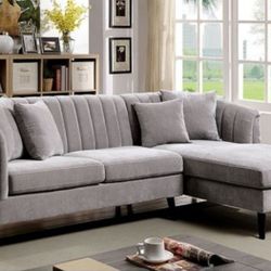 Brand New Grey Contemporary Style Sectional Sofa  (Pillows Included)