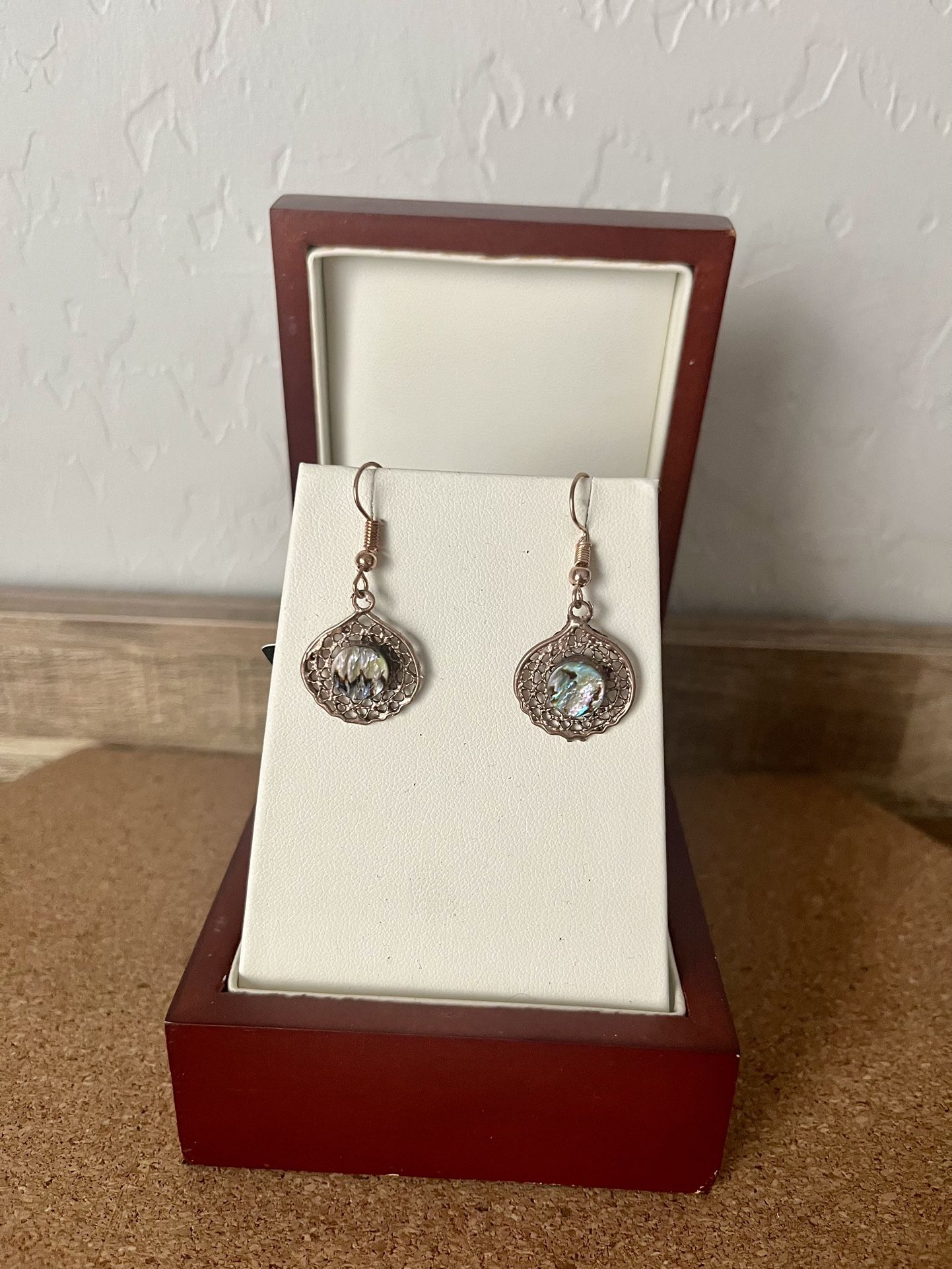 Rose Gold Tranquility Abalone Dangle Earrings