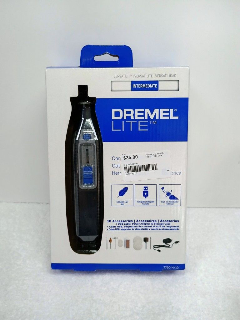 Dremel Lite 7760 N/10 4V Li-Ion Cordless Rotary Tool, Variable Speed Multi-Purpose Kit, USB Charging, Easy Accessory Changes - Perfect For Light-Duty