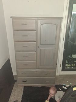 Gray Wood Armoire Dresser with Drawers