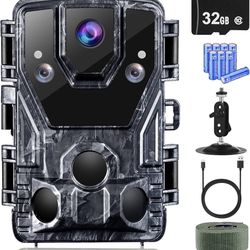 24MP 1080P Trail Camera, Game Camera with Night Vision Motion Activated 0.2s Trigger Time Hunting 120°Wide-Angle Latest Sensor IP66 Waterproof 2.0''LC