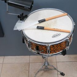 Vintage Stewart Tiger Stripe Snare Drum w/ Stands & Sticks