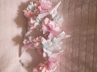 3$ Each JUSTICE Beautiful Silver toned Headband Covered with Glitter and Pastel Flowers