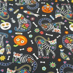 XXL Serene Uniforms Women's Halloween Day of the Dead Scrub Top Skulls Pumpkins