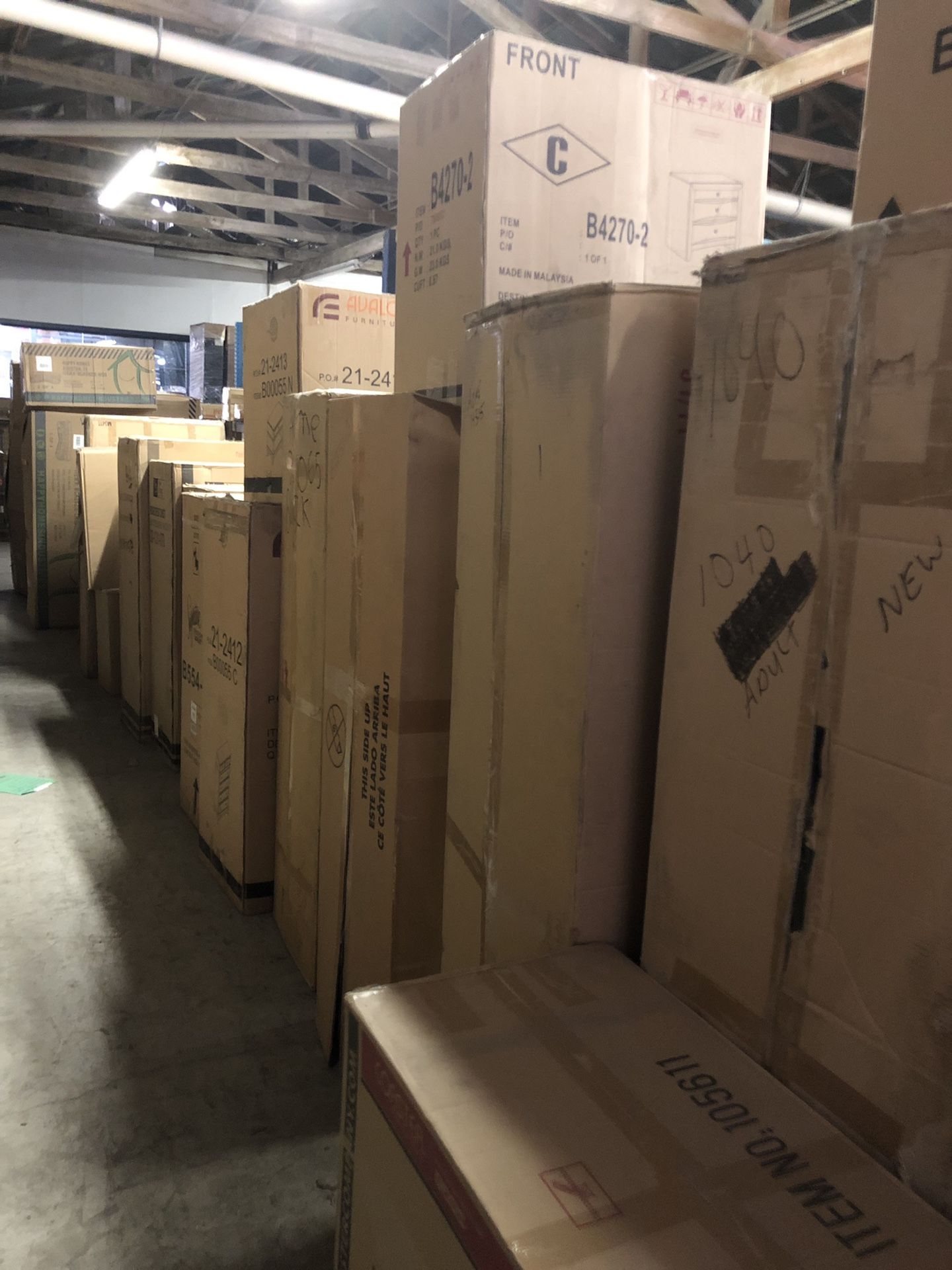 All new assorted furniture in boxes, must go first come only