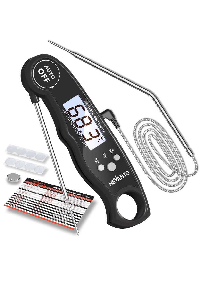 2 in 1 Digital Meat Thermometer, Food Thermometer Instant Read for Grilling, with a line Detachable for Oven, Digital Thermometer with Backlight Alar