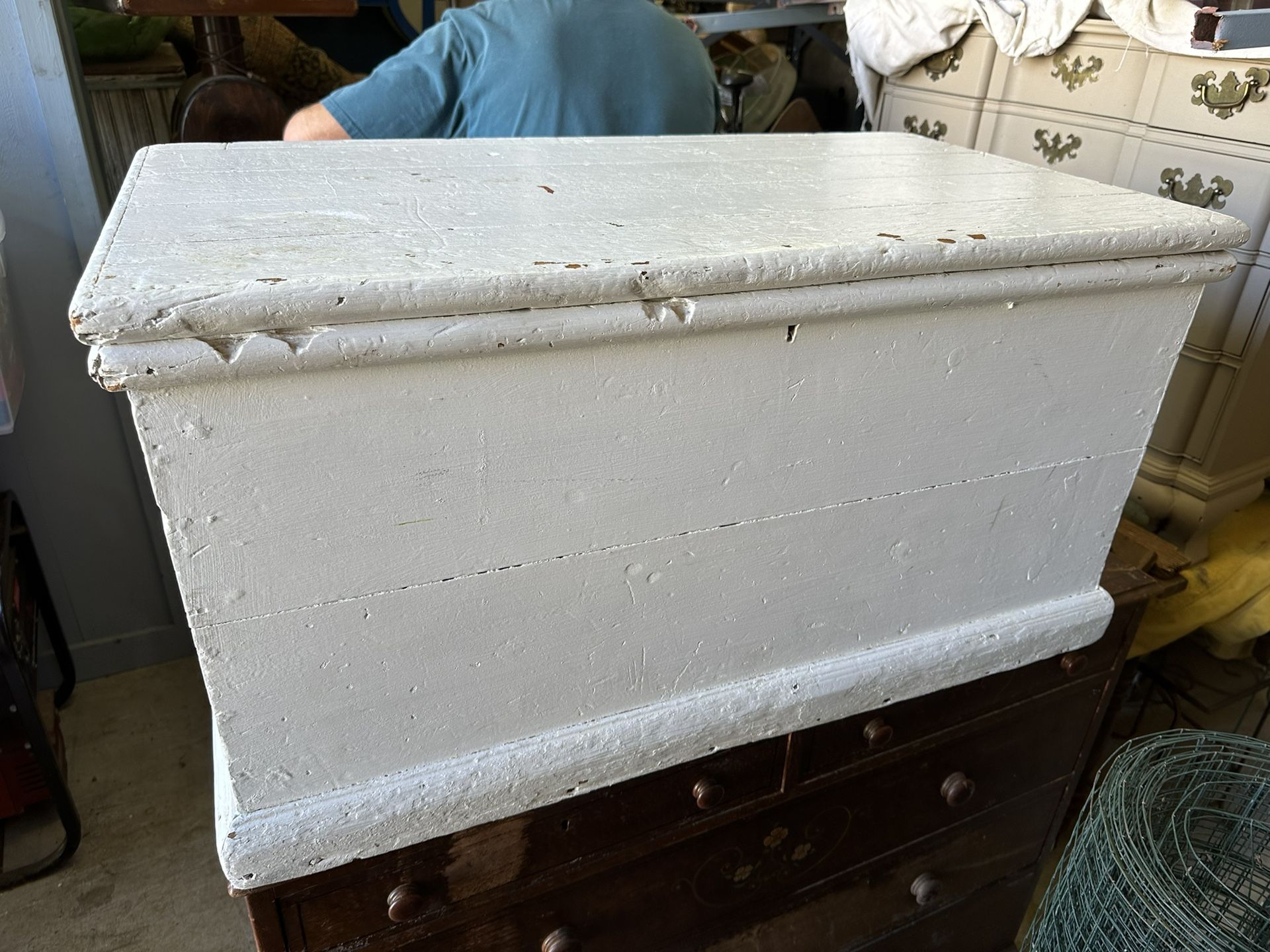 Vintage White Wood Chest 